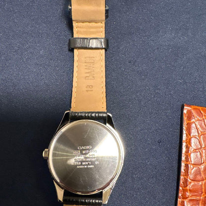 Casio Quartz Watch with Black Leather Strap and Replacement Bambi Belt