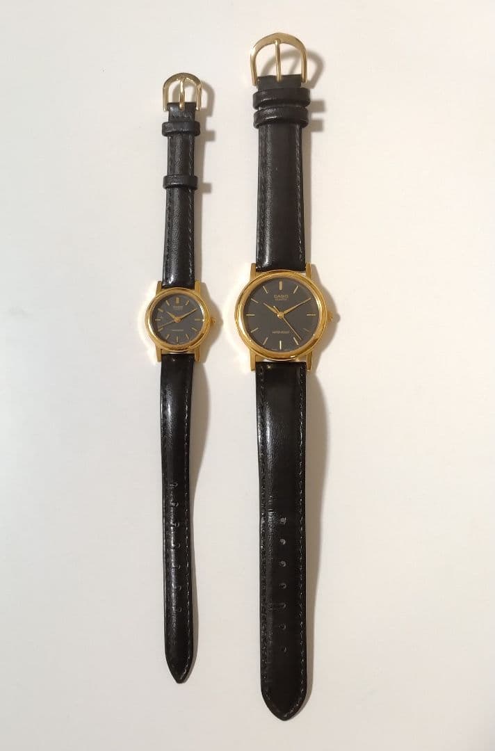 Casio MTP-1095 and LTP-1095 Pair Watches Set Black Leather and Steel Bands Japan Import