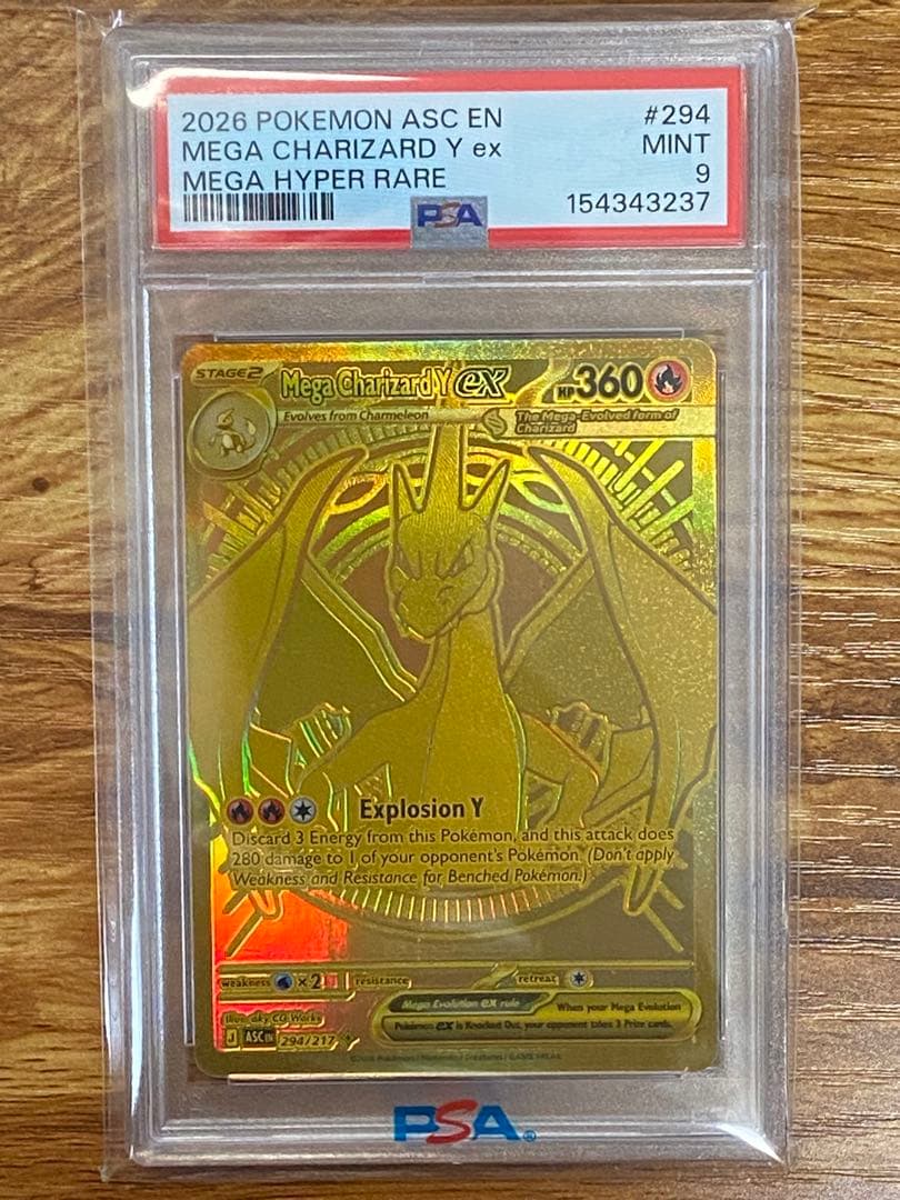 Bandai Mega Charizard Y ex 2026 Hyper Rare Stage 2 trading card with 360 HP in mint condition