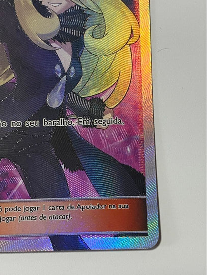 Cynthia Pokémon Card Pointer Shirona SR Portuguese version model 148/156 showing Cynthia pointing