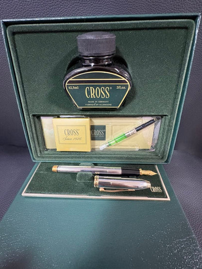 Cross Townsend Pen Ink Set Old Logo Gold Nib Fountain Pen with Ink Bottle and Box — Japan Import