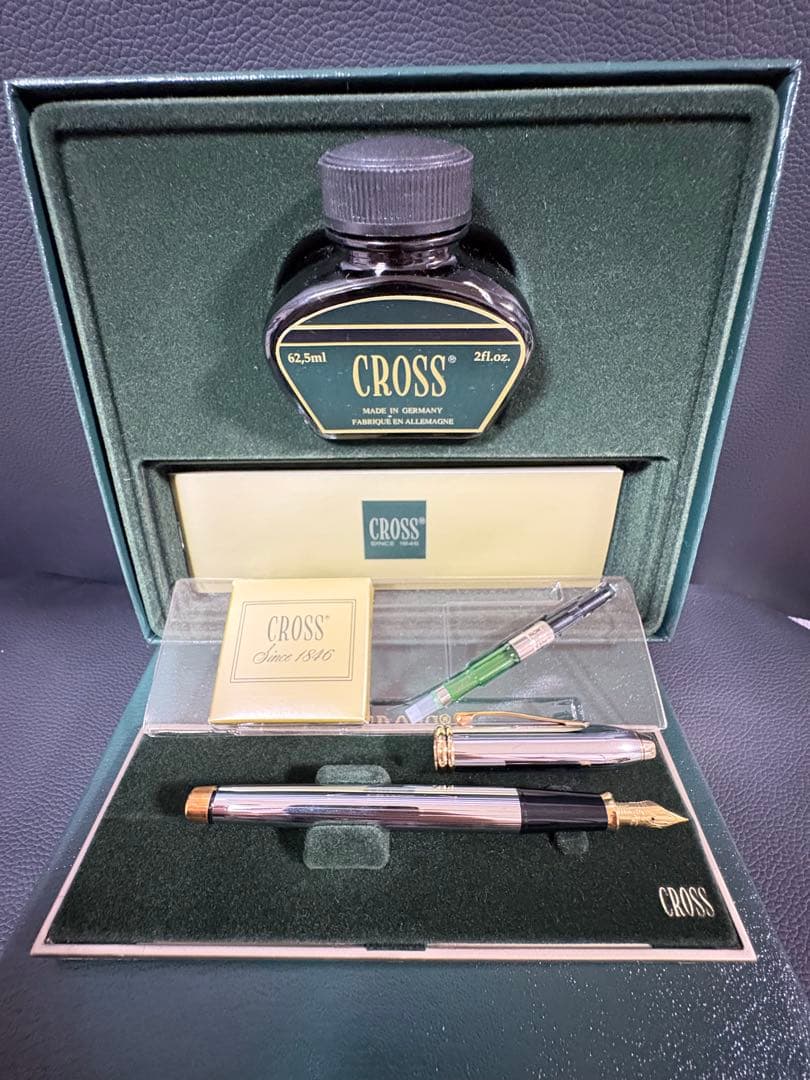 Cross Townsend Pen Ink Set Old Logo Gold Nib Fountain Pen with Ink Bottle and Box — Japan Import