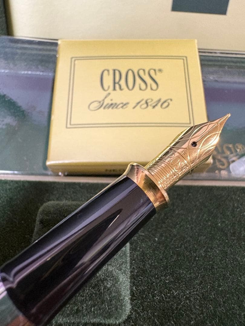 Cross Townsend Pen Ink Set Old Logo Gold Nib Fountain Pen with Ink Bottle and Box — Japan Import