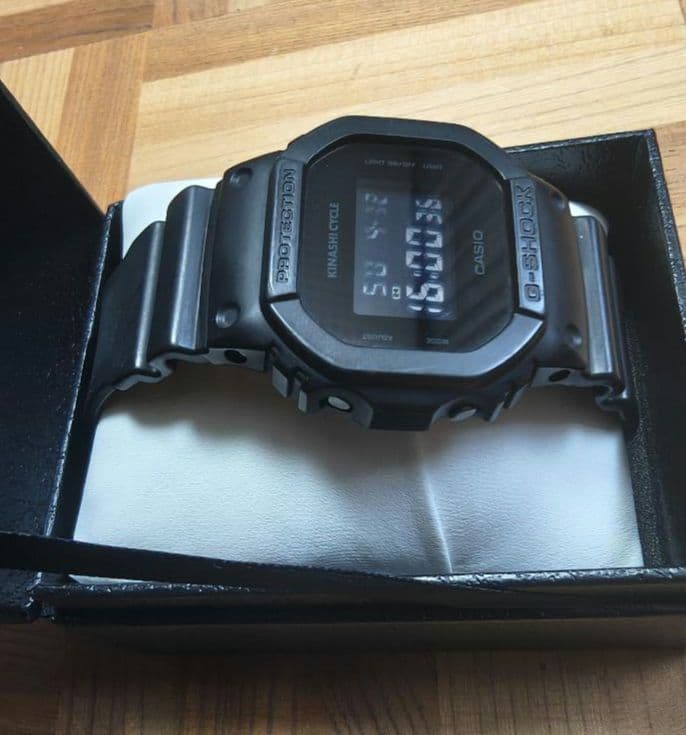 Casio G-Shock DW-5600BB-1J Collaboration Model with Kinashi Cycle Logo
