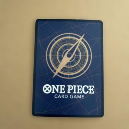 One Piece Luffy Nika Secret Parallel trading card showing front artwork of Luffy with minor white stain on back top