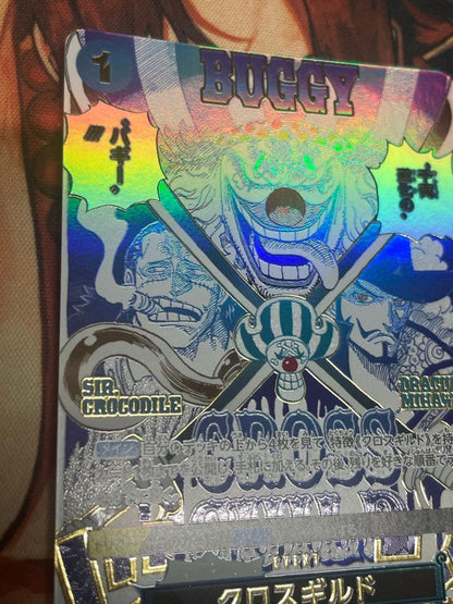 Bandai One Piece Cross Guild OP09-057 Parallel Card with Buggy, Crocodile, and Mihawk characters