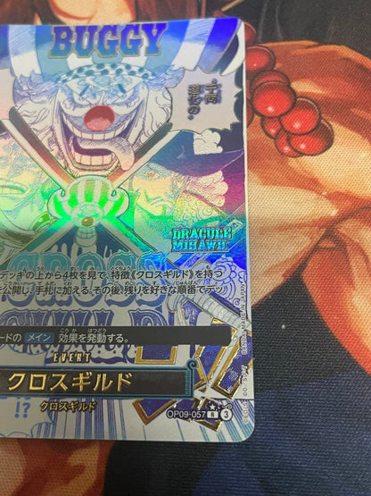 Bandai One Piece Cross Guild OP09-057 Parallel Card with Buggy, Crocodile, and Mihawk characters