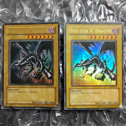Red Eyes Misprint Error Double Error Card LOB-070 with faded foil shift and white shadow under Red Eyes