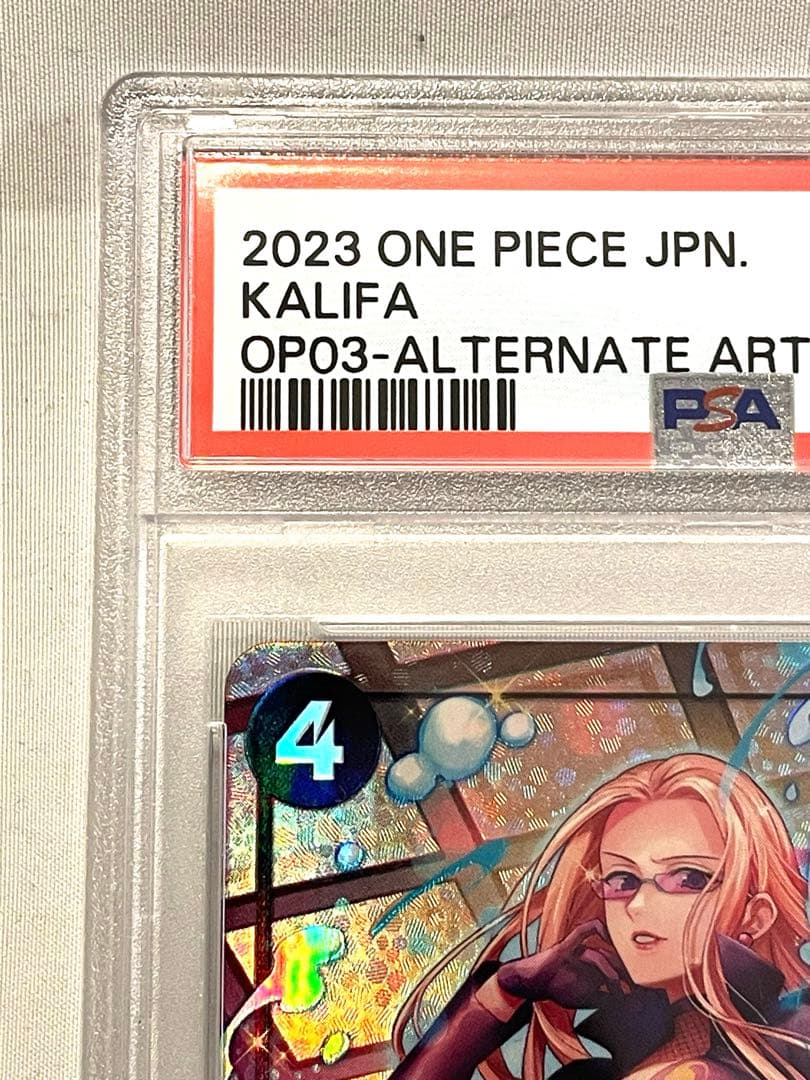 Kalifa OP03-081 Parallel Rare One Piece trading card graded PSA 10 with minor wear marks