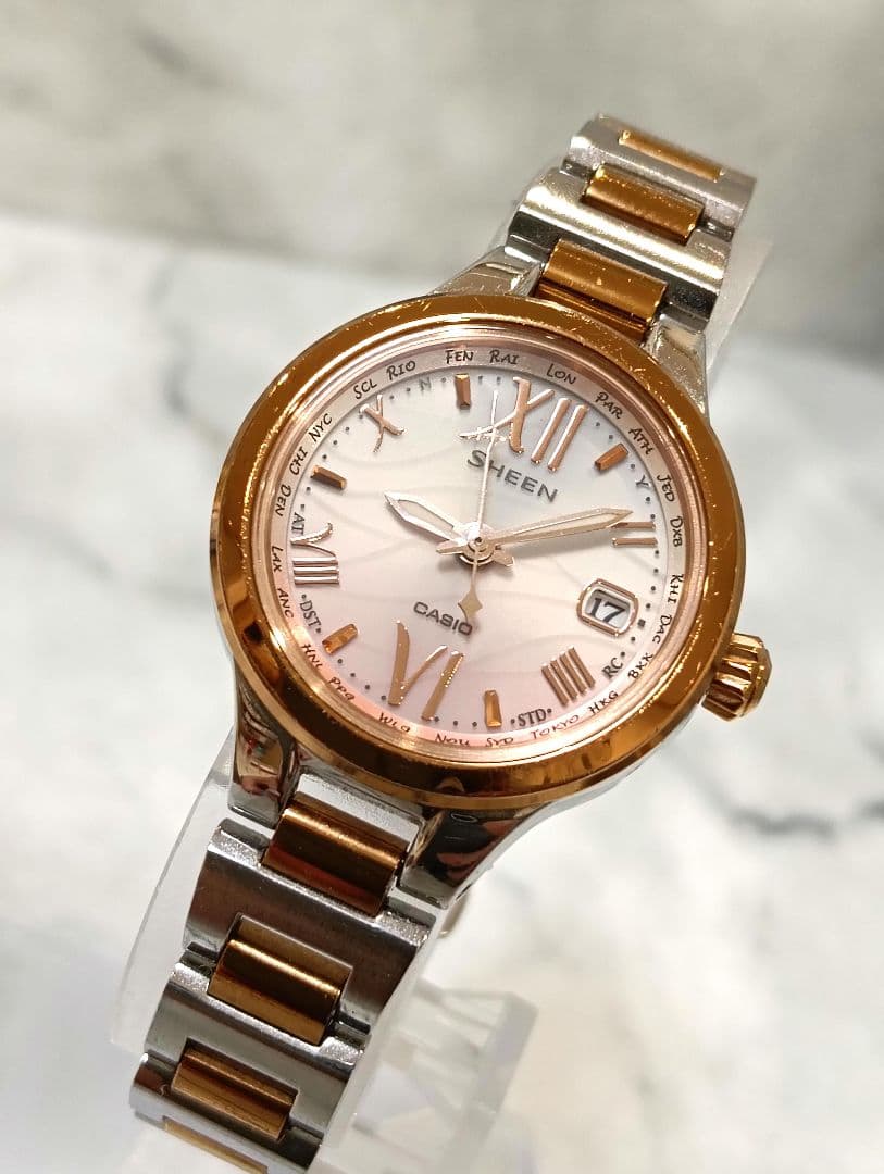 Casio Sheen 5435 SHW-1700 Radio Wave Solar Watch Pink Gold - Japan Import