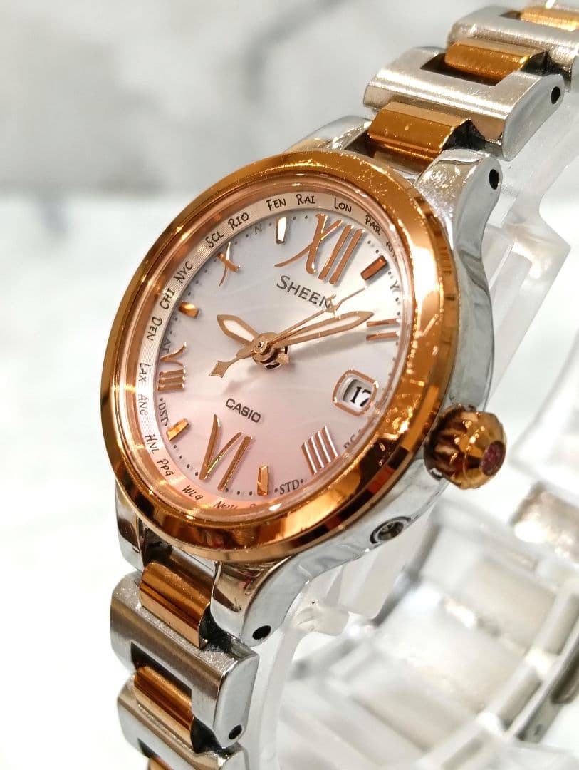 Casio Sheen 5435 SHW-1700 Radio Wave Solar Watch Pink Gold - Japan Import