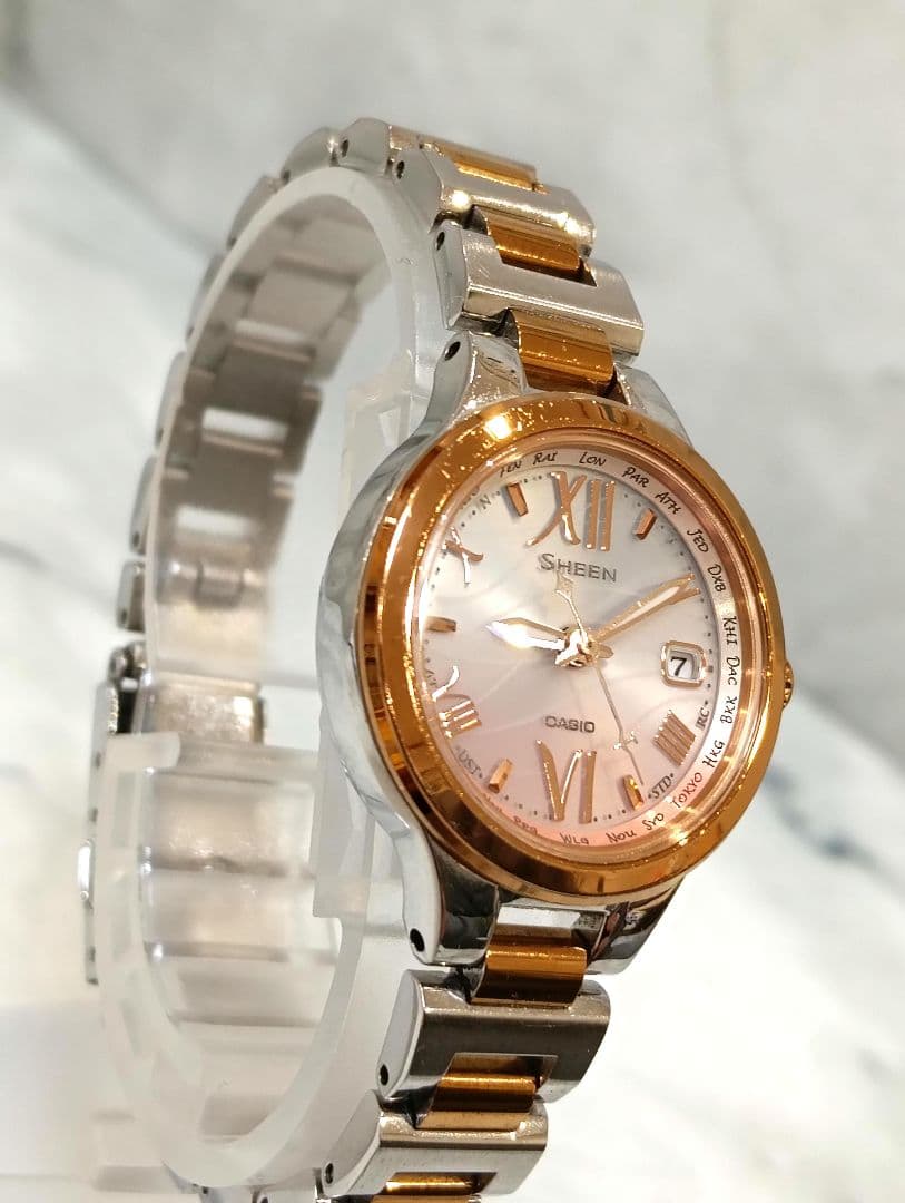 Casio Sheen 5435 SHW-1700 Radio Wave Solar Watch Pink Gold - Japan Import