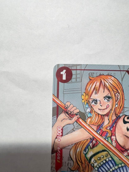 One Piece Card Game Nami R card opened and stored in protective sleeve with bubble-wrapped envelope packaging