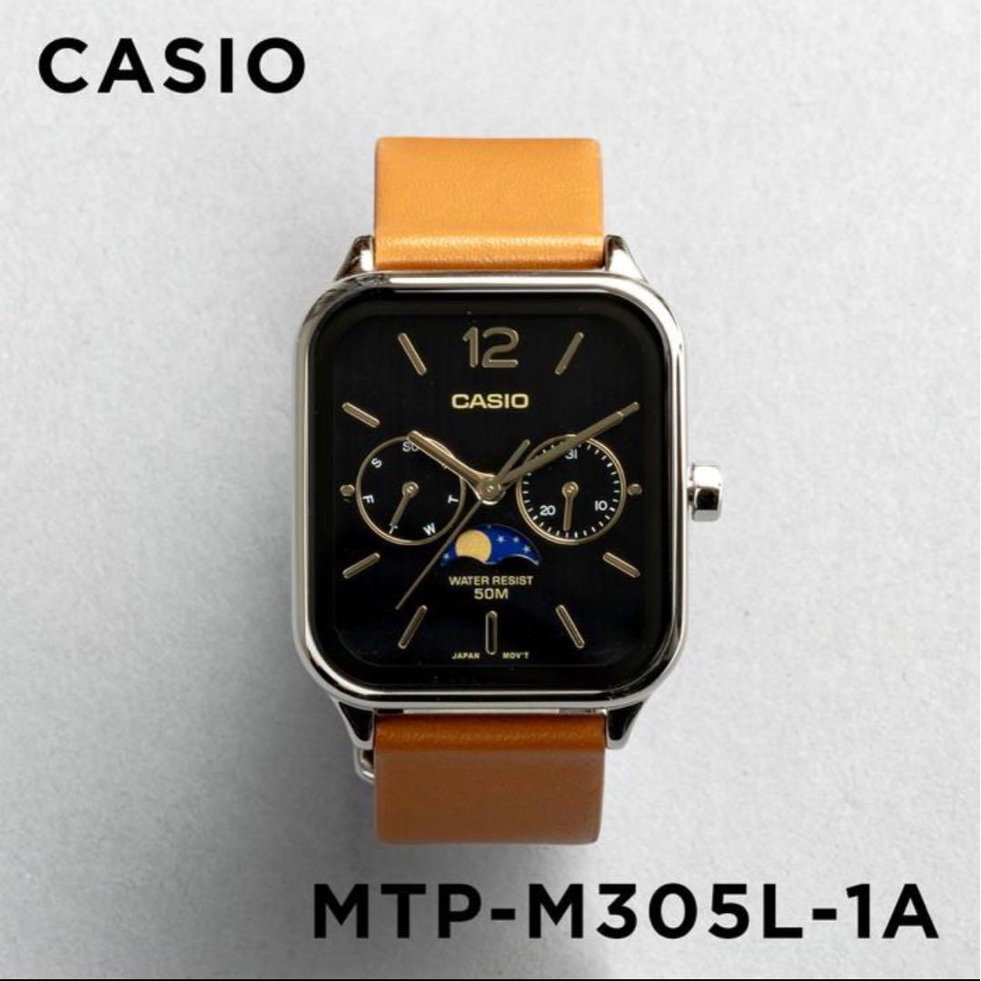 Casio MTP-M305L-1A Watch with Moon Phase Display and Black Dial — Japan Import