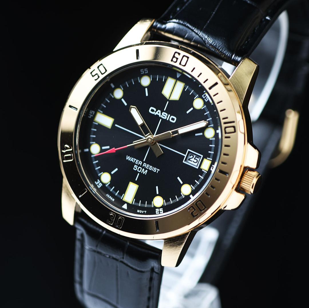 Casio Overseas Model Men's 50m Water Resistant Black & Gold Watch — Japan Import