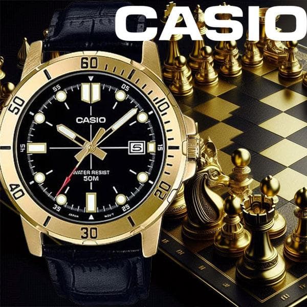 Casio Overseas Model Men's 50m Water Resistant Black & Gold Watch — Japan Import