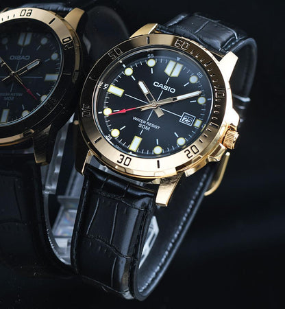 Casio Overseas Model Men's 50m Water Resistant Black & Gold Watch — Japan Import