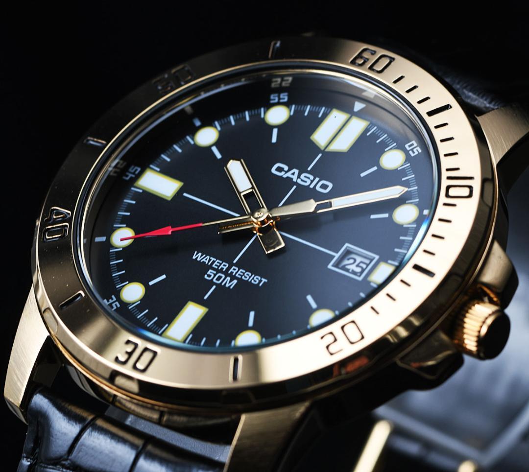 Casio Overseas Model Men's 50m Water Resistant Black & Gold Watch — Japan Import