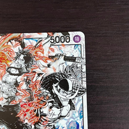 One Piece Ace & Whitebeard Leader Parallel Card ST22-001 featuring hologram processing in magnet loader