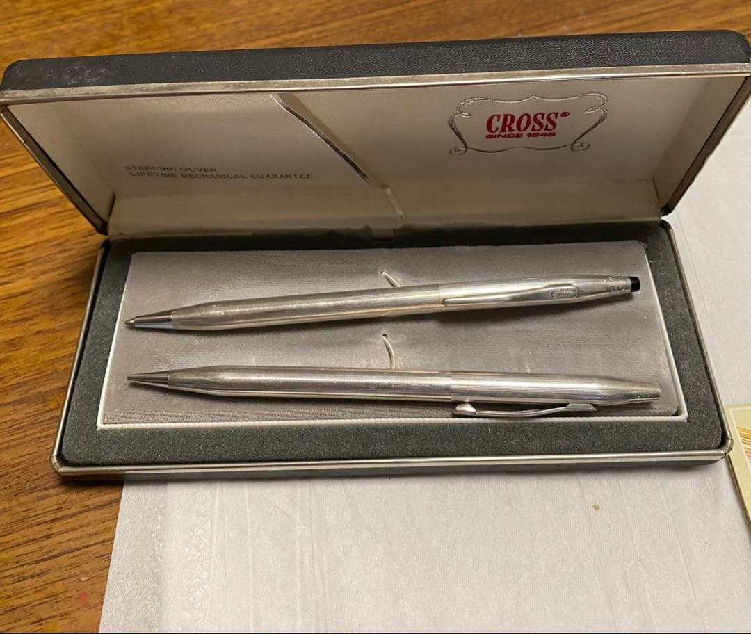 Vintage CROS Century sterling silver ballpoint pen and mechanical pencil set with missing pencil cap tip