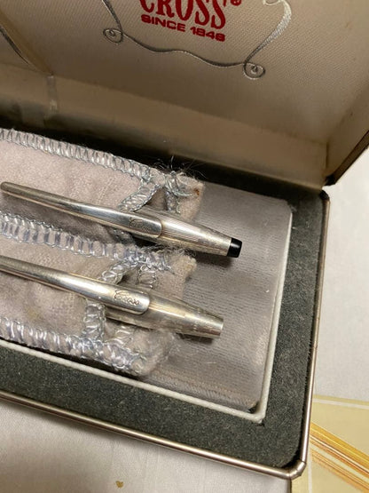 Vintage CROS Century sterling silver ballpoint pen and mechanical pencil set with missing pencil cap tip