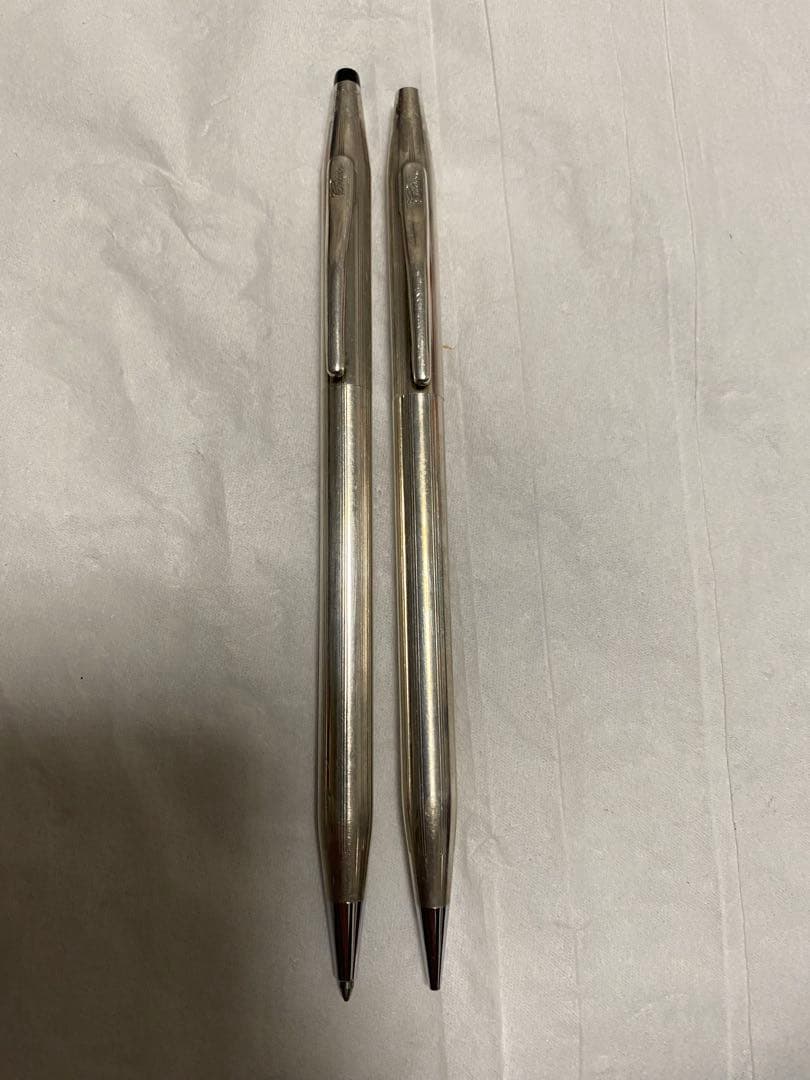 Vintage CROS Century sterling silver ballpoint pen and mechanical pencil set with missing pencil cap tip