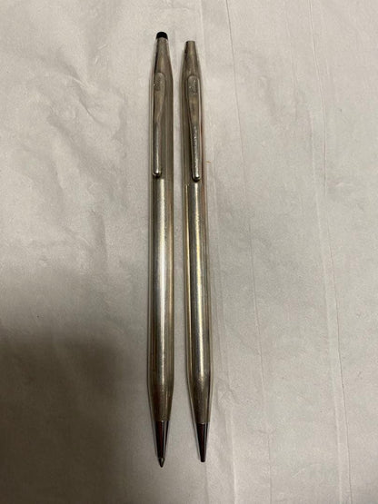 Vintage CROS Century sterling silver ballpoint pen and mechanical pencil set with missing pencil cap tip