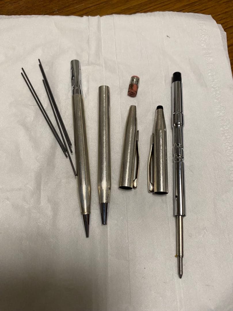 Vintage CROS Century sterling silver ballpoint pen and mechanical pencil set with missing pencil cap tip