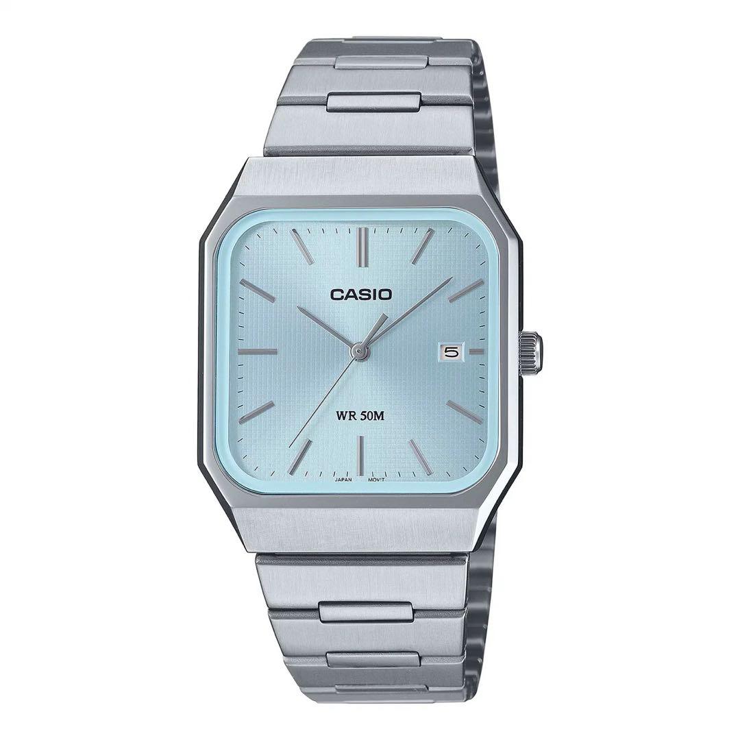 Casio Square Watch MTP-B185D in Ice Blue and Silver with Japanese Manual — Japan Import