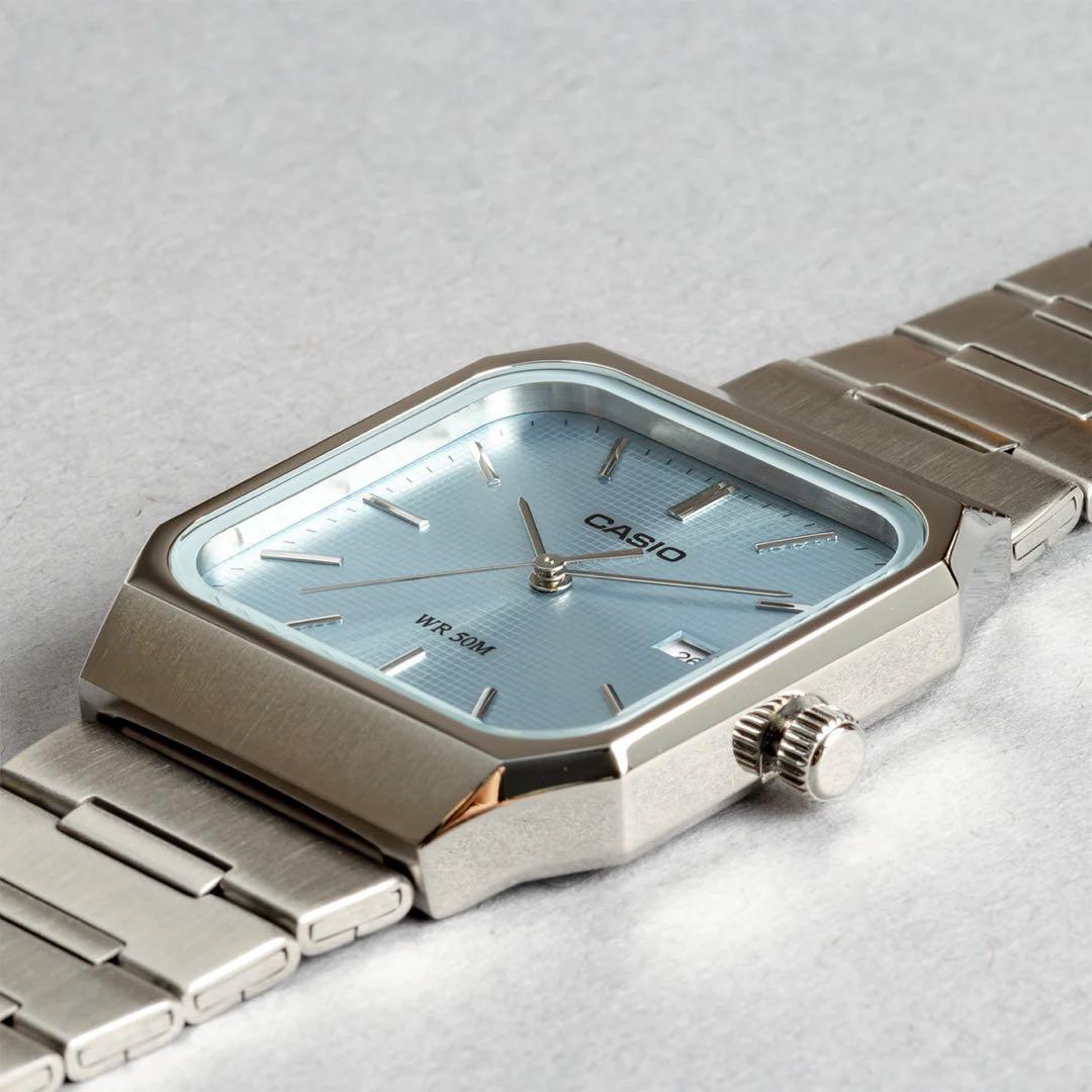 Casio Square Watch MTP-B185D in Ice Blue and Silver with Japanese Manual — Japan Import