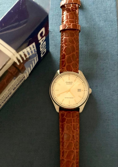 Casio Analog Watch Leather Band 18mm Champagne Gold — Japan Import