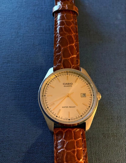 Casio Analog Watch Leather Band 18mm Champagne Gold — Japan Import