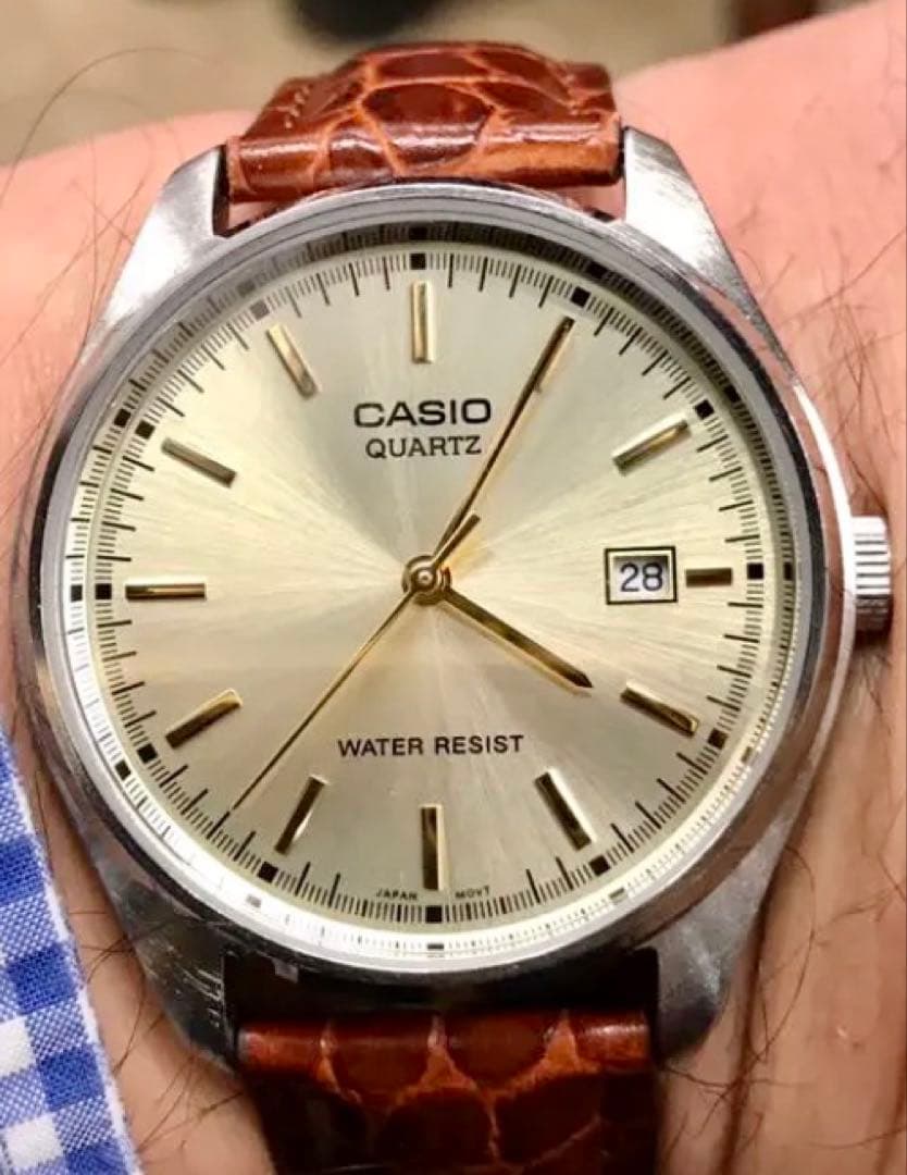 Casio Analog Watch Leather Band 18mm Champagne Gold — Japan Import
