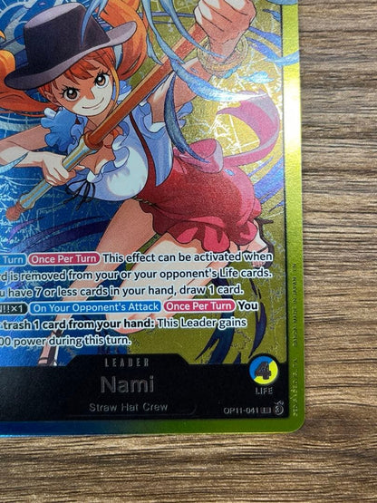 One Piece Card Game Nami OP11-041 English version Blue Yellow card with minor marks and cutter flaws