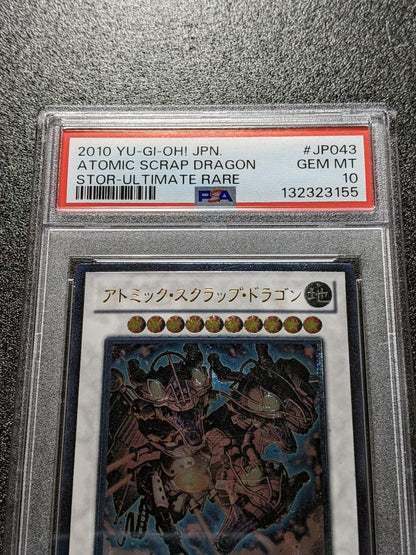 Bandai Yu-Gi-Oh Atomic Scrap Dragon monster card PSA10 graded by PSA from 2010, model STOR-JP043, Japan import