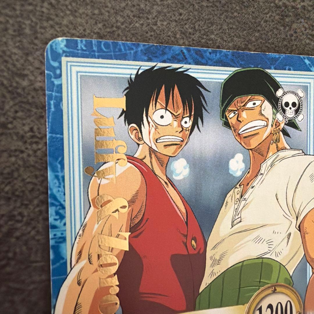 Bandai One Piece Card Game Luffy and Zoro 2001 rare special foil limited edition card in protective case