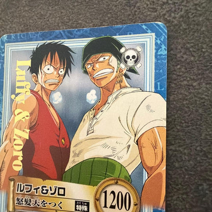 Bandai One Piece Card Game Luffy and Zoro 2001 rare special foil limited edition card in protective case