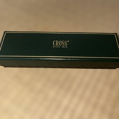 Slim Cross pen with moon and K.G. engraving alongside its dedicated case, Japan import