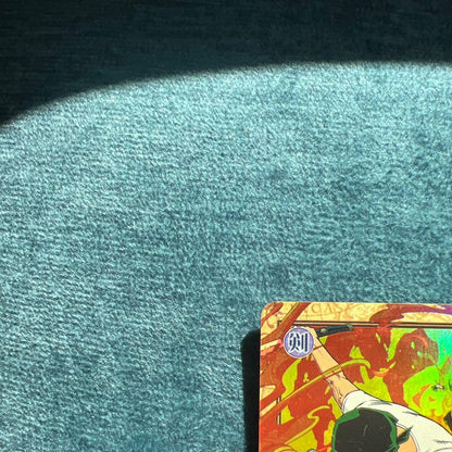 One Piece Card Das Hyber Battle Zoro C401 Yaki Oni Giri with visible damage and water exposure
