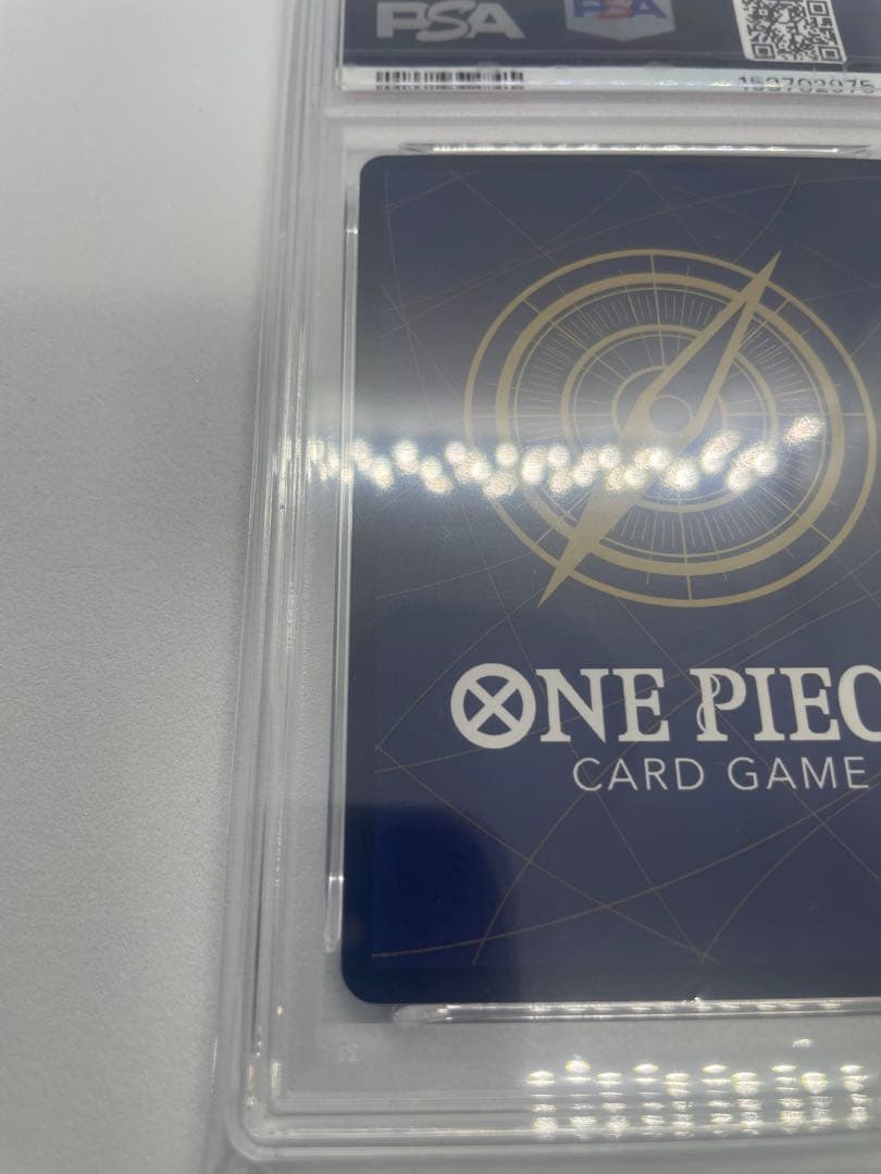 One Piece Monkey D. Luffy OP05 PSA10 graded 3rd Anniversary trading card in a PSA protective case