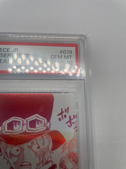 One Piece Monkey D. Luffy OP05 PSA10 graded 3rd Anniversary trading card in a PSA protective case