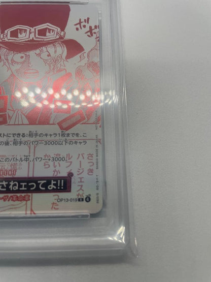 One Piece Monkey D. Luffy OP05 PSA10 graded 3rd Anniversary trading card in a PSA protective case