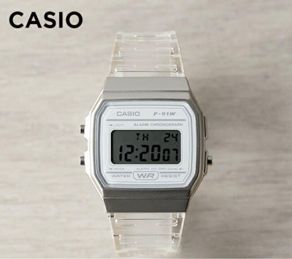 Casio Digital Watch with Clear White Skeleton Case and Resin Band — Japan Import