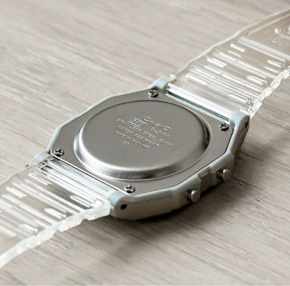 Casio Digital Watch with Clear White Skeleton Case and Resin Band — Japan Import