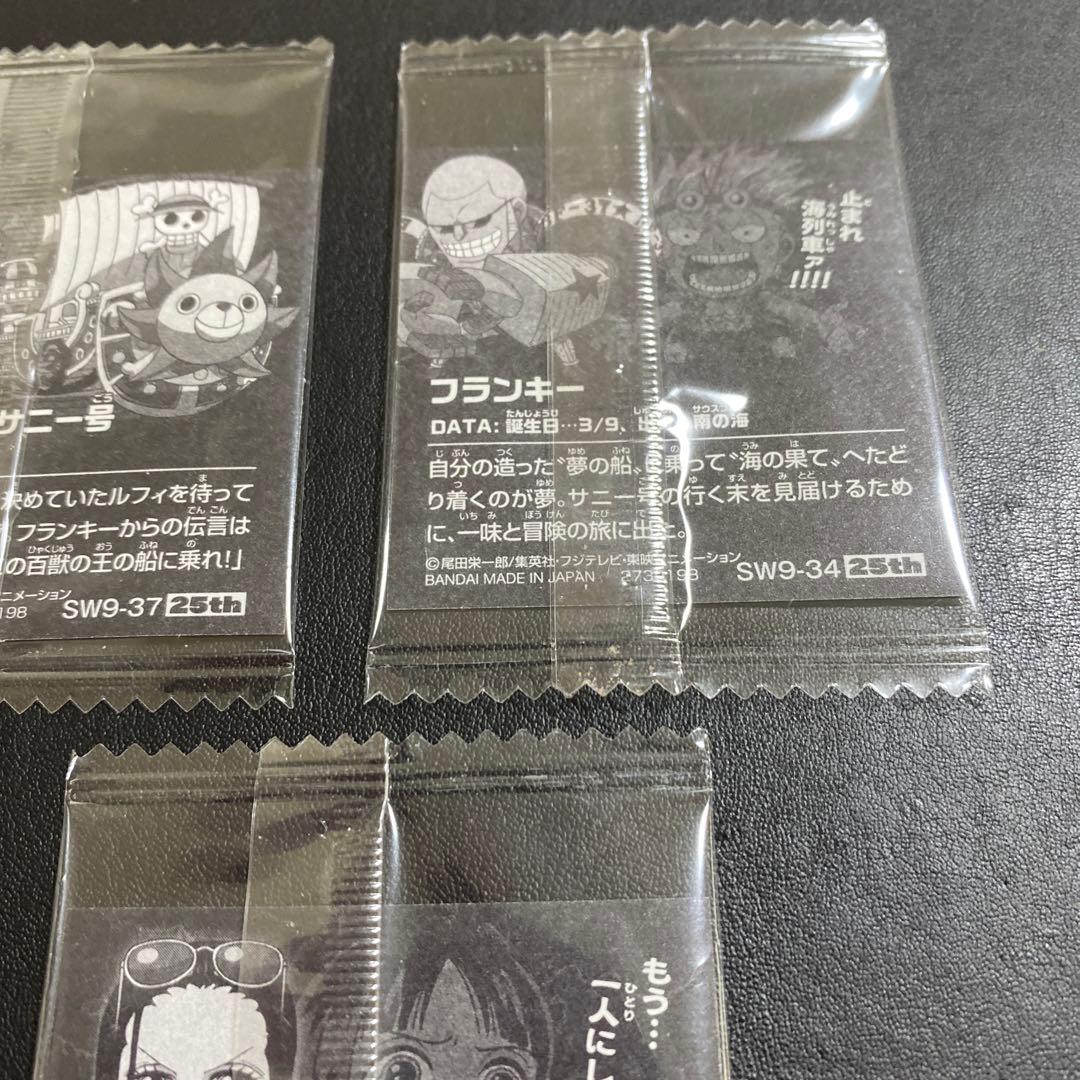 One Piece 25th anniversary wafer sticker set featuring Chopper, Thousand Sunny, Frankie, Brook, and Robin