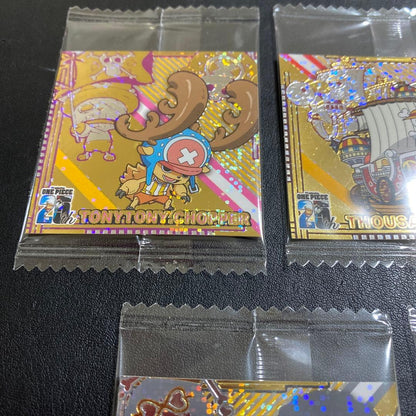 One Piece 25th anniversary wafer sticker set featuring Chopper, Thousand Sunny, Frankie, Brook, and Robin