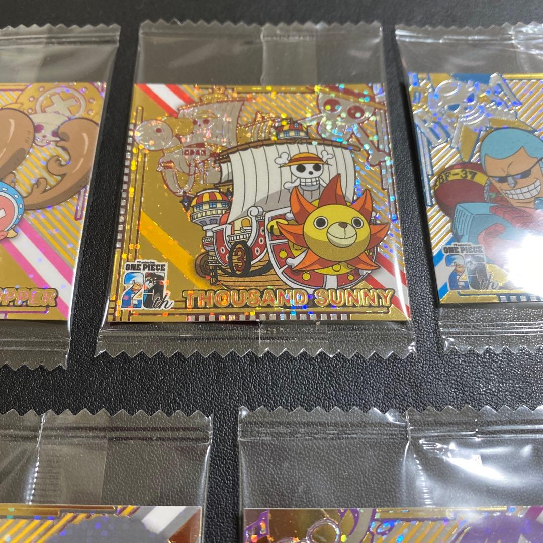 One Piece 25th anniversary wafer sticker set featuring Chopper, Thousand Sunny, Frankie, Brook, and Robin