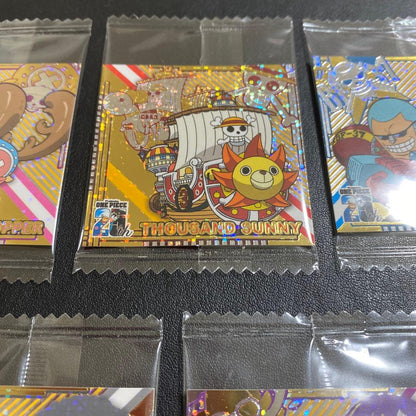 One Piece 25th anniversary wafer sticker set featuring Chopper, Thousand Sunny, Frankie, Brook, and Robin