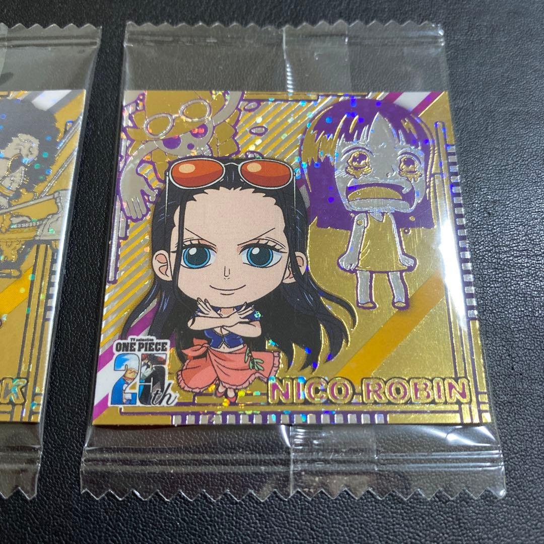 One Piece 25th anniversary wafer sticker set featuring Chopper, Thousand Sunny, Frankie, Brook, and Robin