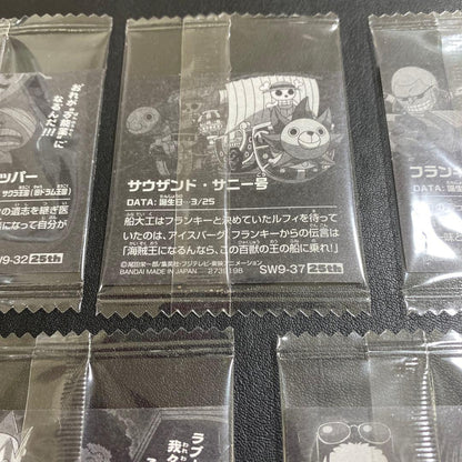 One Piece 25th anniversary wafer sticker set featuring Chopper, Thousand Sunny, Frankie, Brook, and Robin